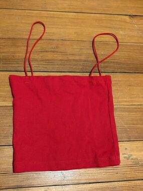 Zara Red Ribbed Spaghetti Strap Crop Top